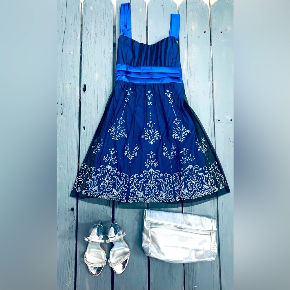 Design by Taboo- Blue Satin Black‎ Tulle Mini Prom/cocktail/Special event Dress